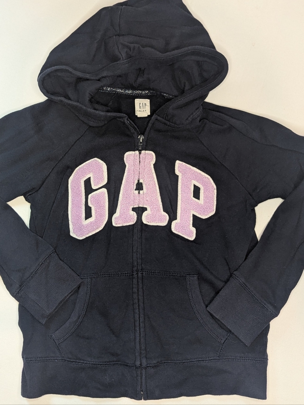 GAP Navy Zip Hoodie with Light Purple Chenille Logo